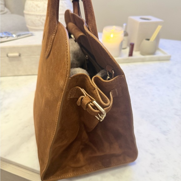 VIRAL CLAUDIA FIRENZE COGNAC SUEDE LEATHER TOTE SATCHEL BAG NWT - Picture 6 of 16